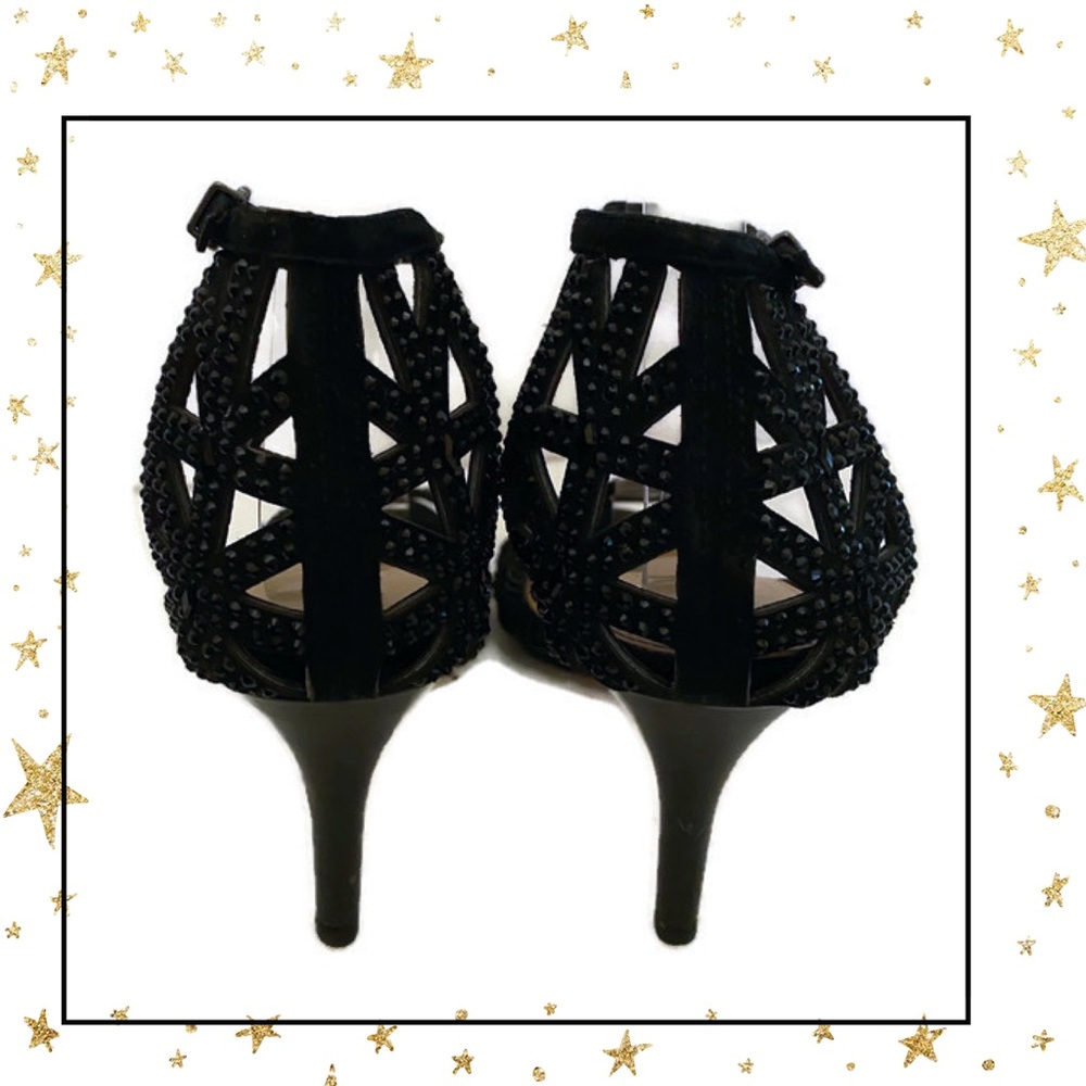 Antonio Melani Black Rhinestone Leather Heels 9 - Picture 6 of 6